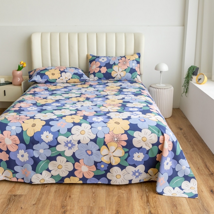 91家纺网 家纺一手货源 找家纺 居美良品 2025新款人字纹老粗布凉席席子单床单 床单单件 蓝色花海