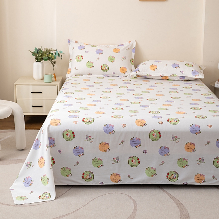 91家纺网 家纺一手货源 找家纺 居美良品 2025新款人字纹老粗布凉席席子单床单 床单单件 快乐小兔