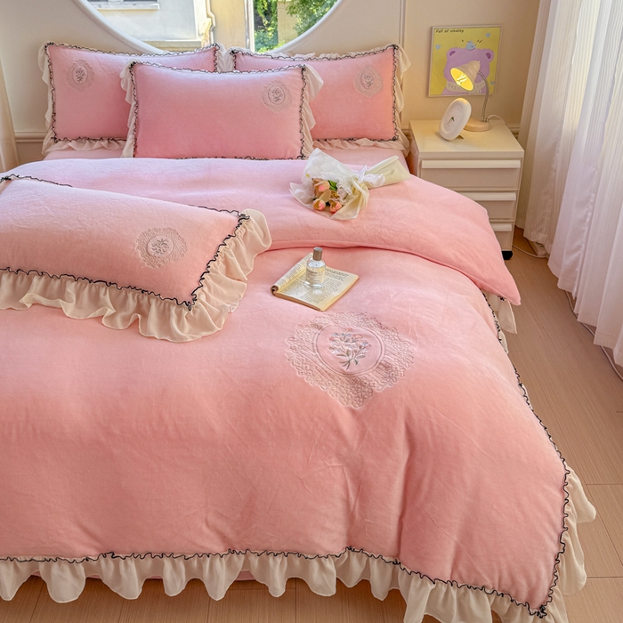 91家纺网 家纺一手货源 找家纺 橘子家 2025新款婴儿绒床上四件套系列-维纳斯 维纳斯-粉