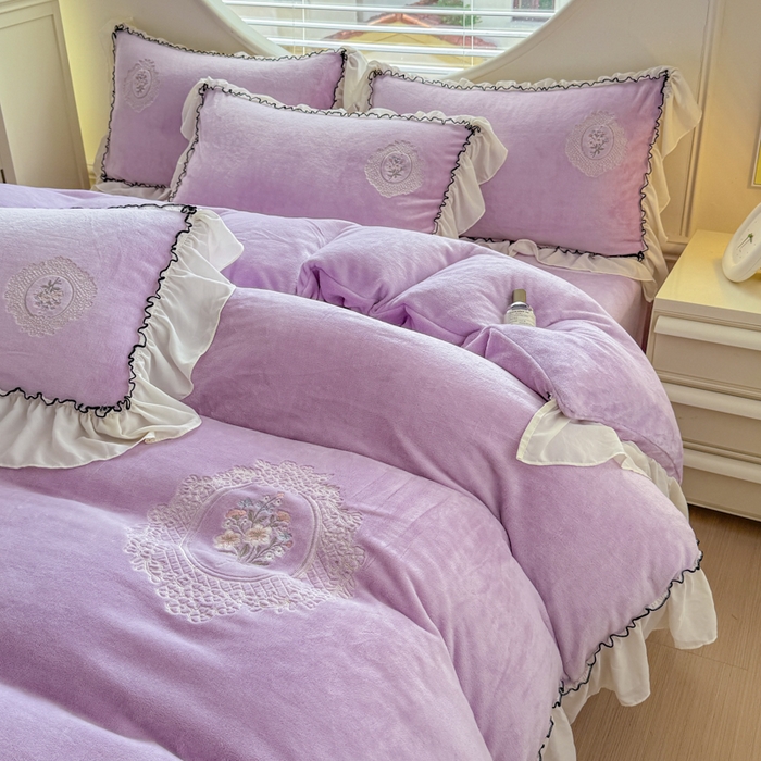 91家纺网 家纺一手货源 找家纺 橘子家 2025新款婴儿绒床上四件套系列-维纳斯 维纳斯-紫