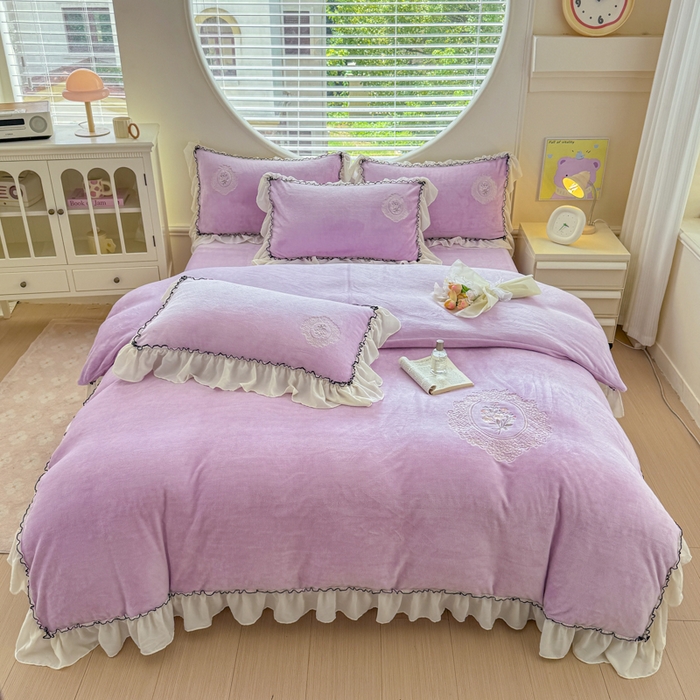 91家纺网 家纺一手货源 找家纺 橘子家 2025新款婴儿绒床上四件套系列-维纳斯 维纳斯-紫