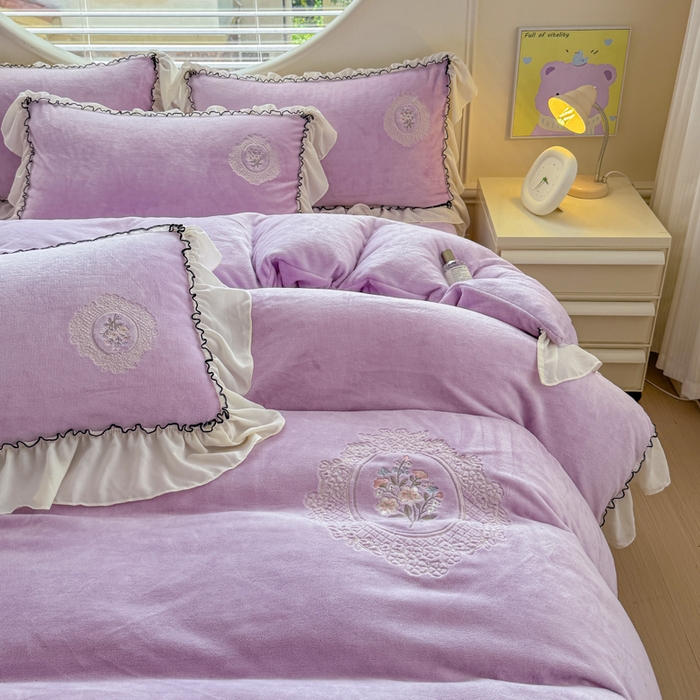 91家纺网 家纺一手货源 找家纺 橘子家 2025新款婴儿绒床上四件套系列-维纳斯 维纳斯-紫