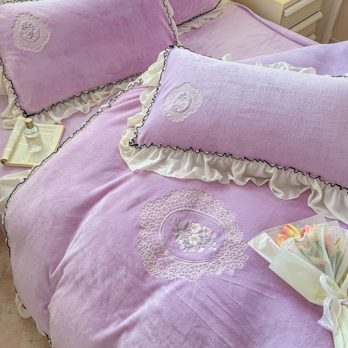 91家纺网 家纺一手货源 找家纺 橘子家 2025新款婴儿绒床上四件套系列-维纳斯 维纳斯-紫