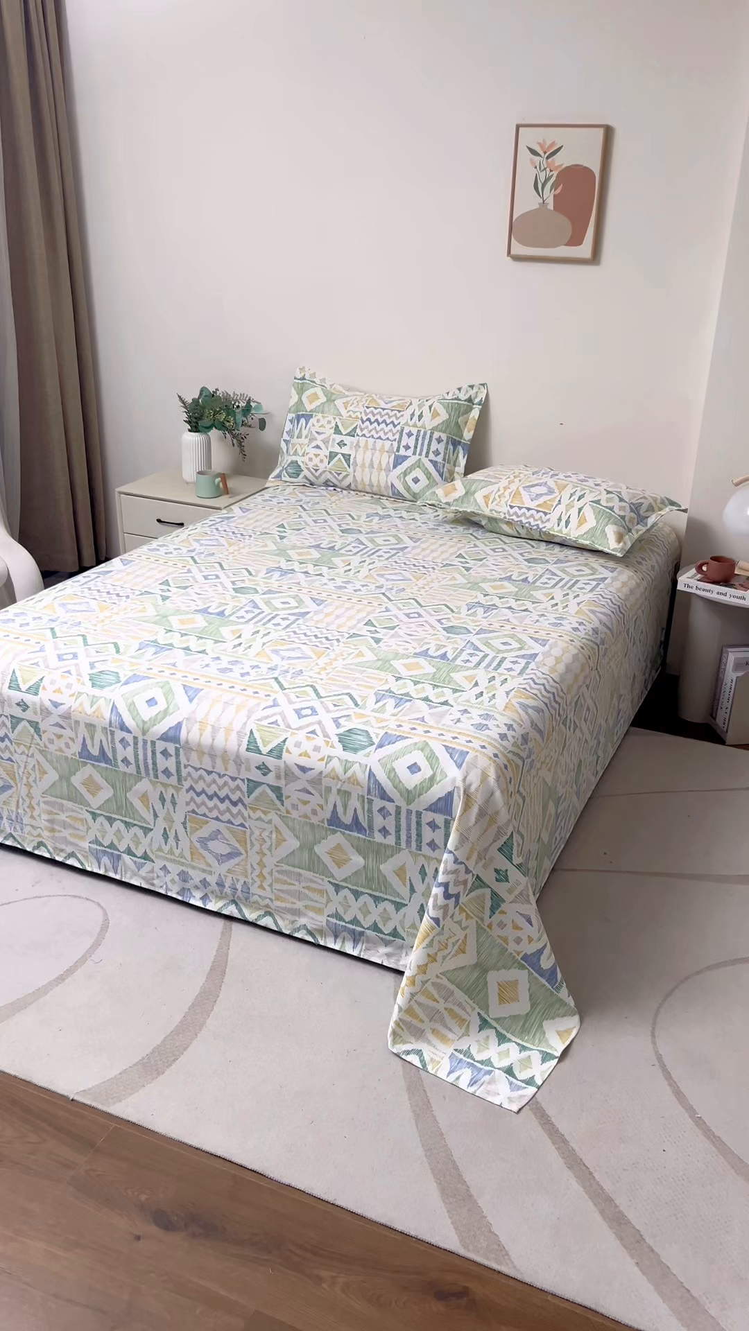 91家纺网 家纺一手货源 找家纺 居美良品 2025新款人字纹老粗布凉席席子单床单 床单单件 极简空间