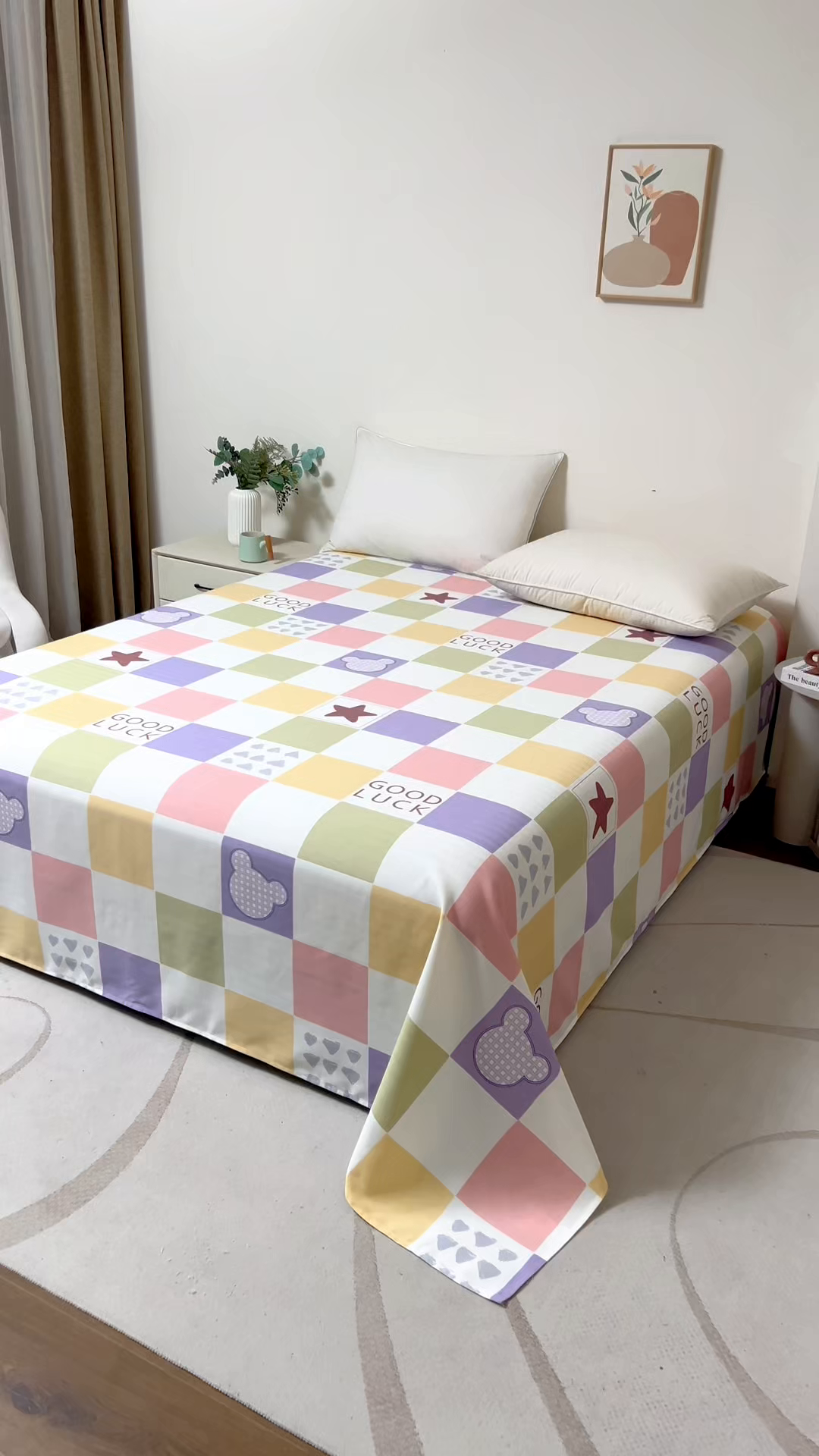 91家纺网 家纺一手货源 找家纺 居美良品 2025新款人字纹老粗布凉席席子单床单 床单单件 幸运星格