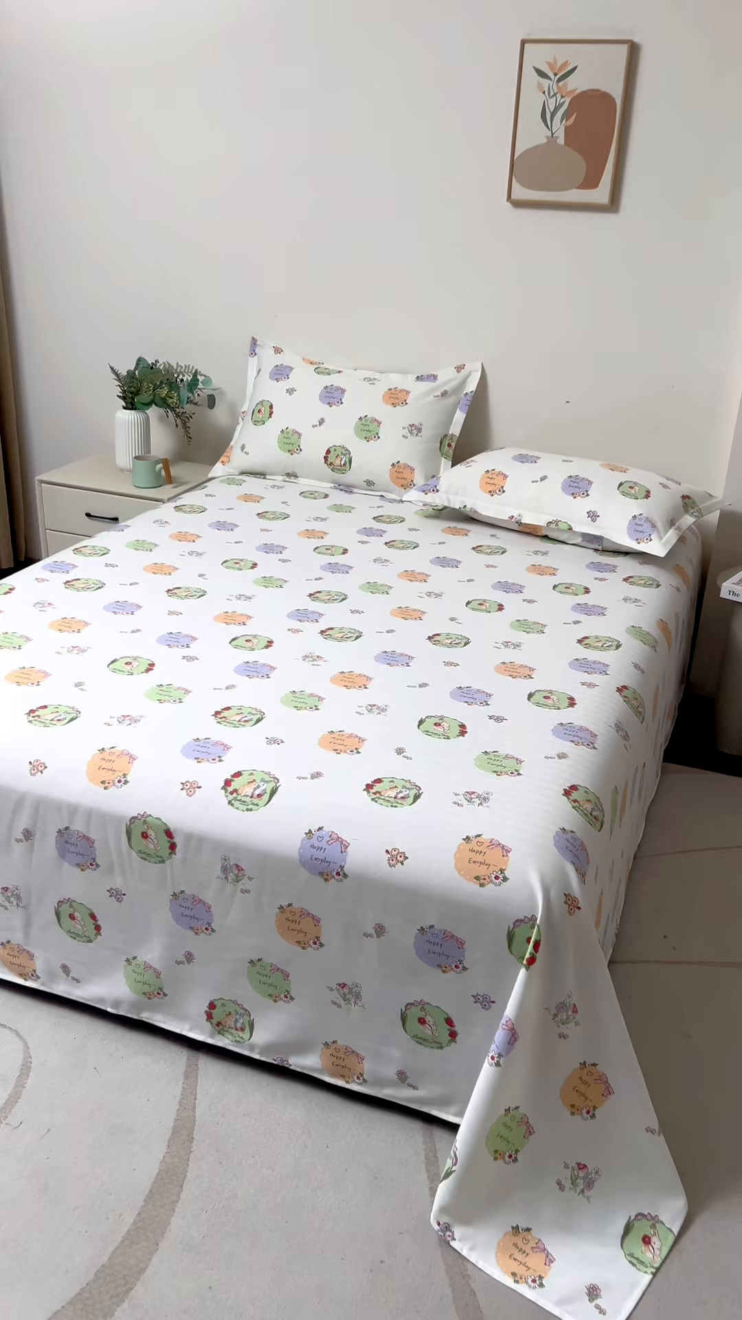 91家纺网 家纺一手货源 找家纺 居美良品 2025新款人字纹老粗布凉席席子单床单 床单单件 快乐小兔