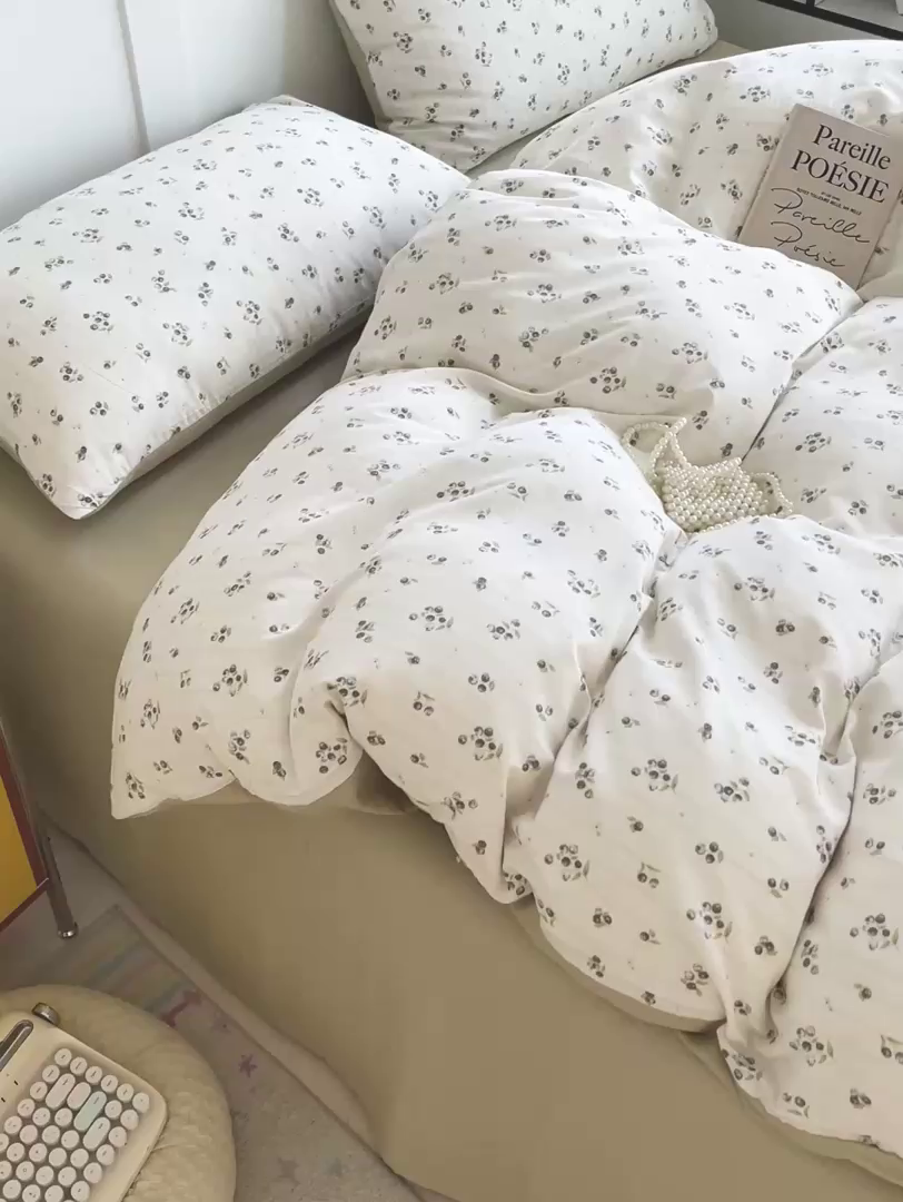 91家纺网 家纺一手货源 找家纺 王朝国际 2025新款爆款云感亚麻有氧双层纱皱皱双层纱四件套 蓝莓可可