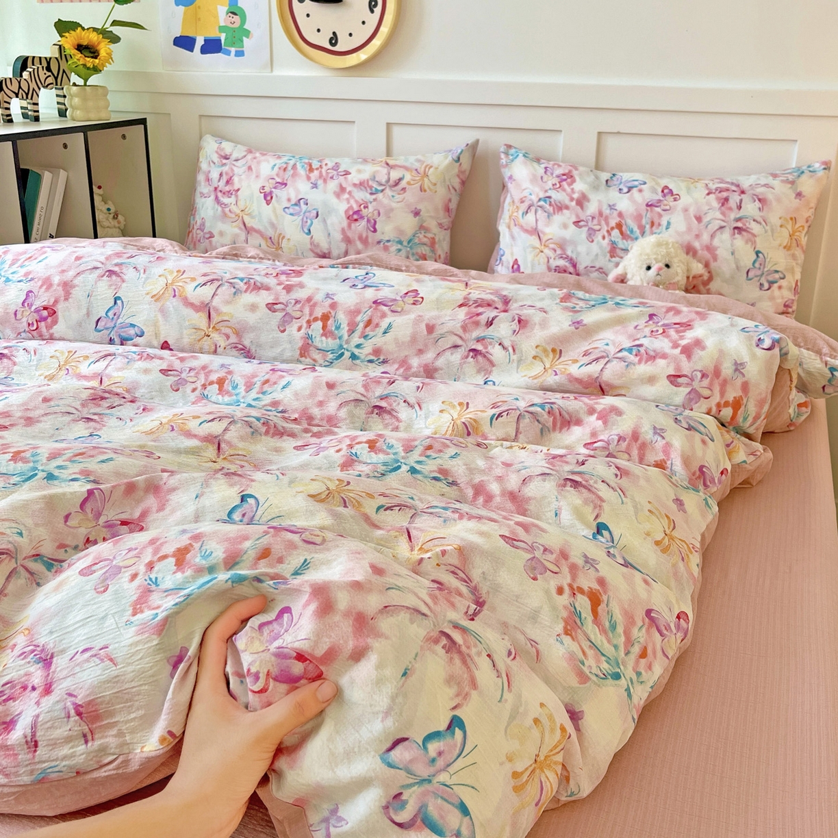 王朝国际 2025新款爆款云感亚麻有氧双层纱皱皱双层纱四件套 浪漫之约