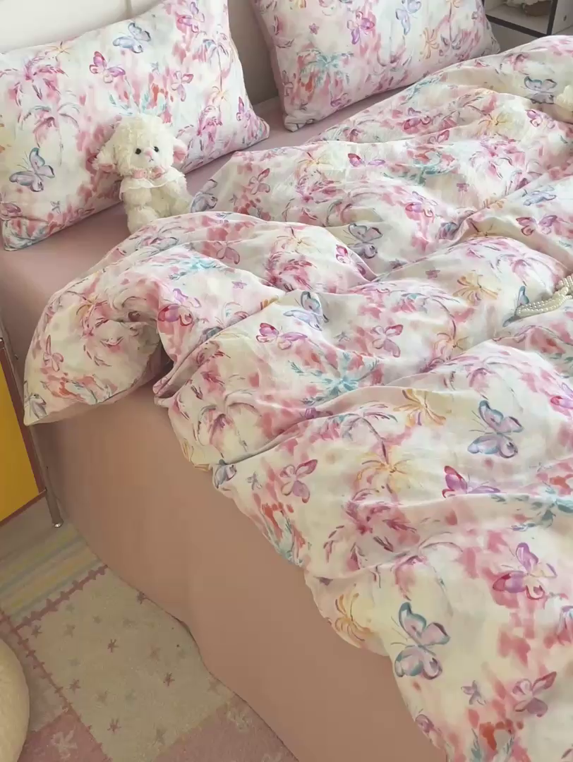 91家纺网 家纺一手货源 找家纺 王朝国际 2025新款爆款云感亚麻有氧双层纱皱皱双层纱四件套 浪漫之约