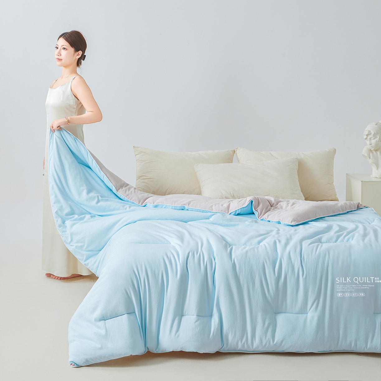 91家纺网 家纺一手货源 找家纺 芭芭棉家纺 2025新款深睡云亚朵同款星球被被子母被冬被芯 轻梦蓝