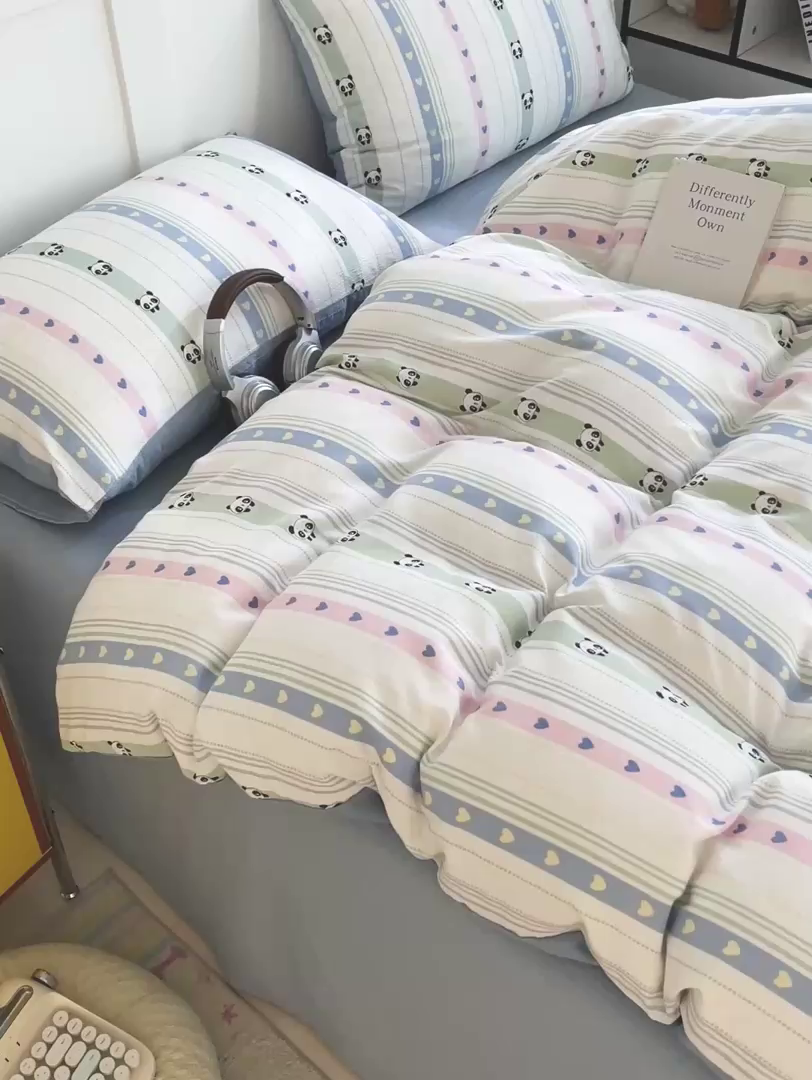 91家纺网 家纺一手货源 找家纺 王朝国际 2025新款爆款云感亚麻有氧双层纱皱皱双层纱四件套 卖萌猫