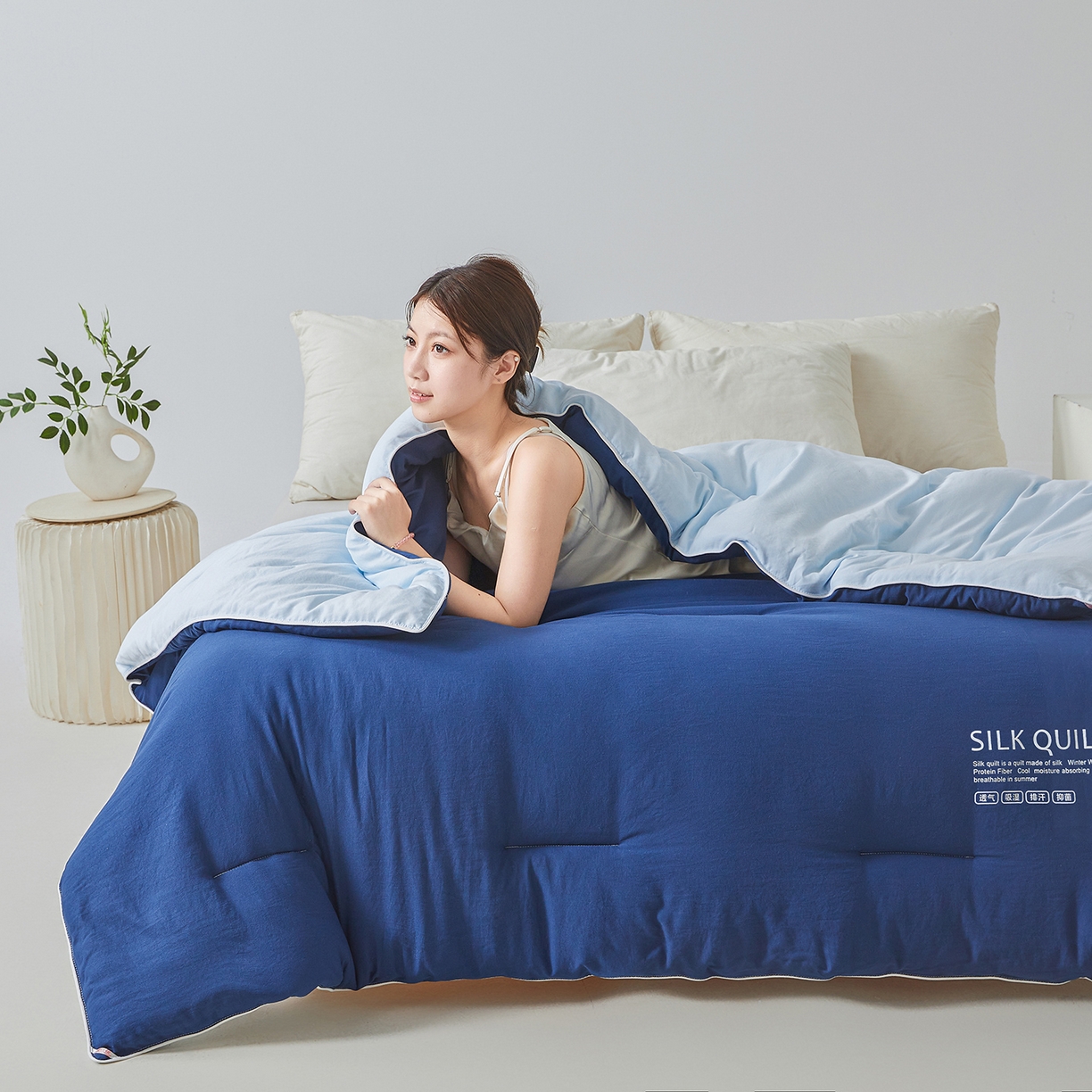 91家纺网 家纺一手货源 找家纺 芭芭棉家纺 2025新款深睡云亚朵同款星球被被子母被冬被芯 深睡蓝