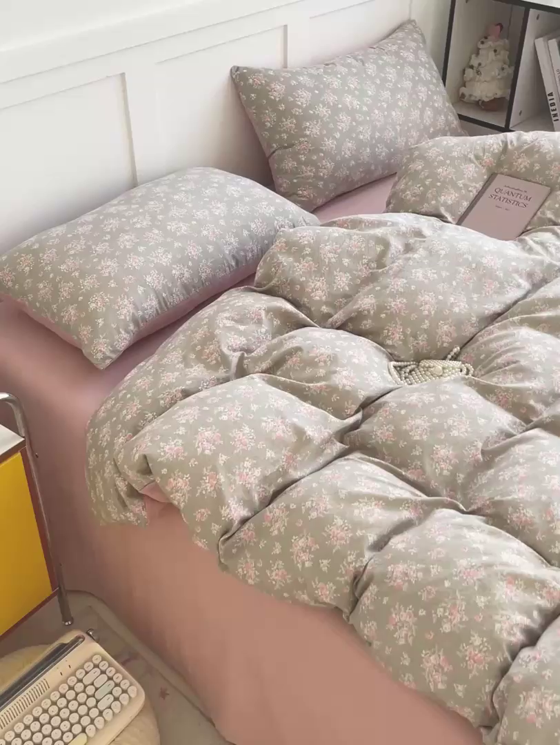 91家纺网 家纺一手货源 找家纺 王朝国际 2025新款爆款云感亚麻有氧双层纱皱皱双层纱四件套 盛夏玫瑰