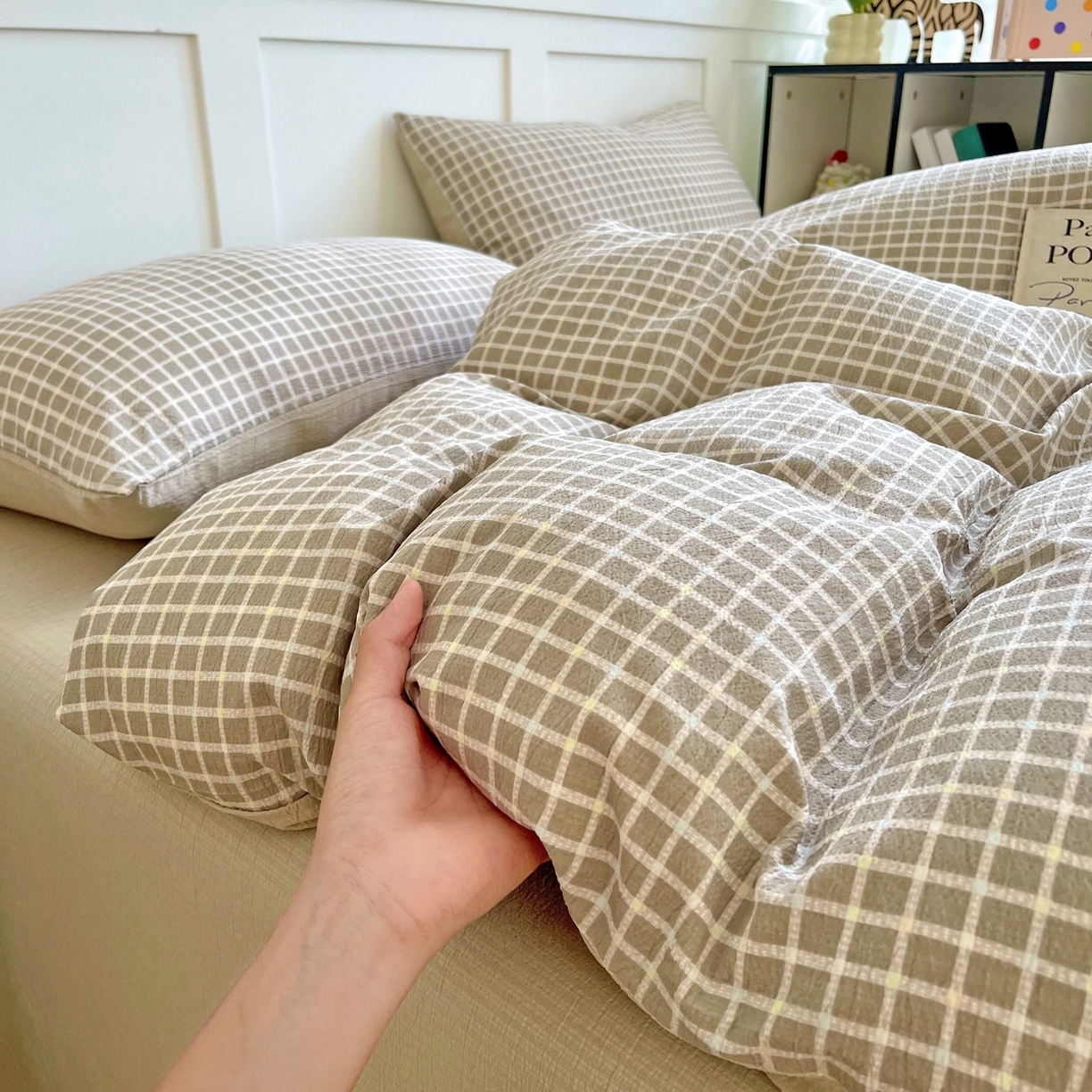 王朝国际 2025新款爆款云感亚麻有氧双层纱皱皱双层纱四件套 素雅格