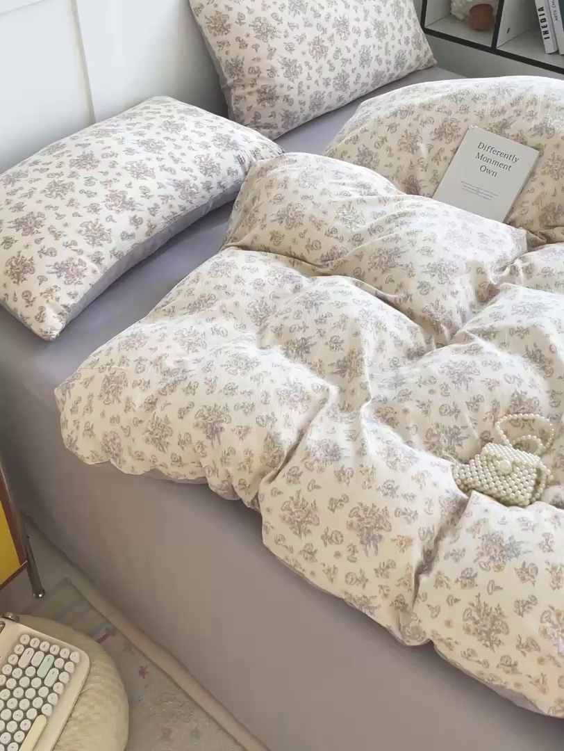 91家纺网 家纺一手货源 找家纺 王朝国际 2025新款爆款云感亚麻有氧双层纱皱皱双层纱四件套 夕颜