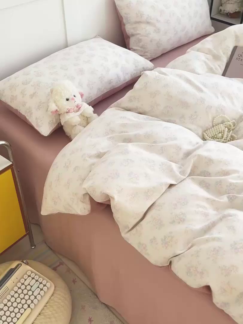 91家纺网 家纺一手货源 找家纺 王朝国际 2025新款爆款云感亚麻有氧双层纱皱皱双层纱四件套 玉海棠