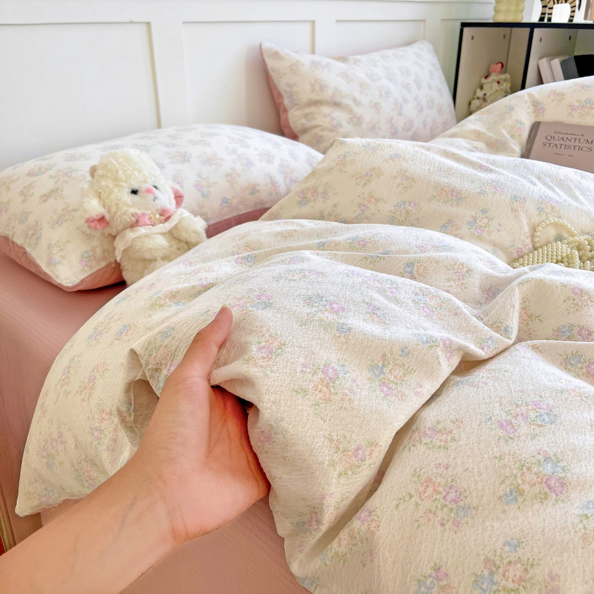 王朝国际 2025新款爆款云感亚麻有氧双层纱皱皱双层纱四件套 玉海棠