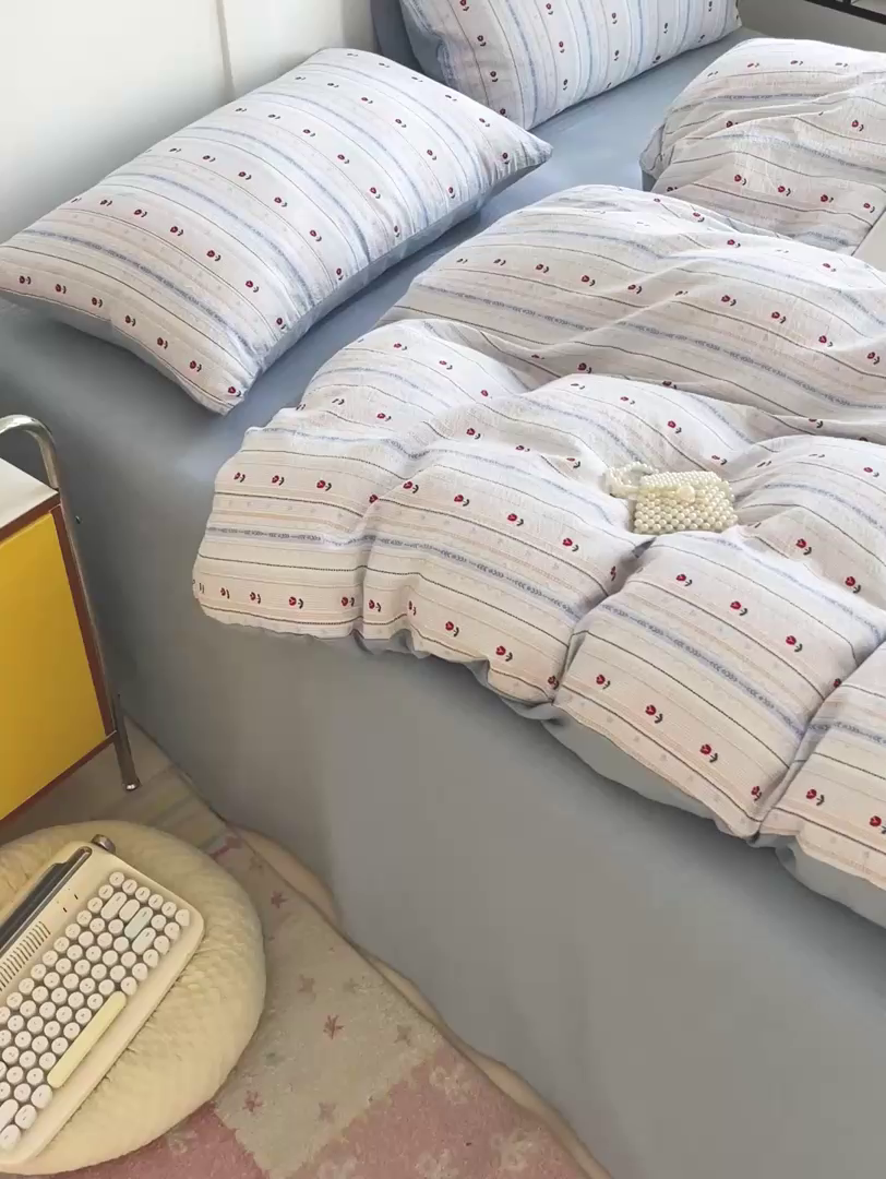 91家纺网 家纺一手货源 找家纺 王朝国际 2025新款爆款云感亚麻有氧双层纱皱皱双层纱四件套 郁金香