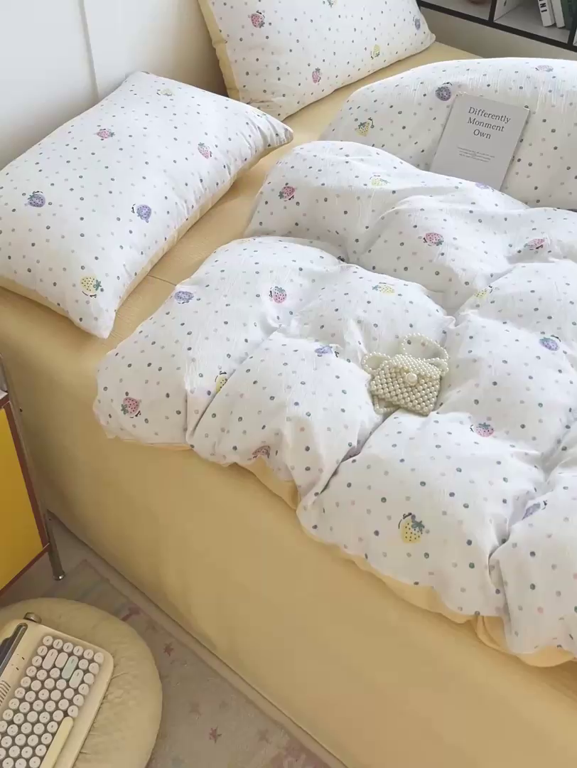 91家纺网 家纺一手货源 找家纺 王朝国际 2025新款爆款云感亚麻有氧双层纱皱皱双层纱四件套 芝士莓莓