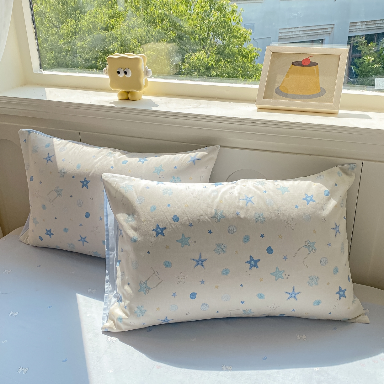 91家纺网 家纺一手货源 找家纺 黑马家居 2025新款13070全棉田园小清新单品枕套系列 海洋之星