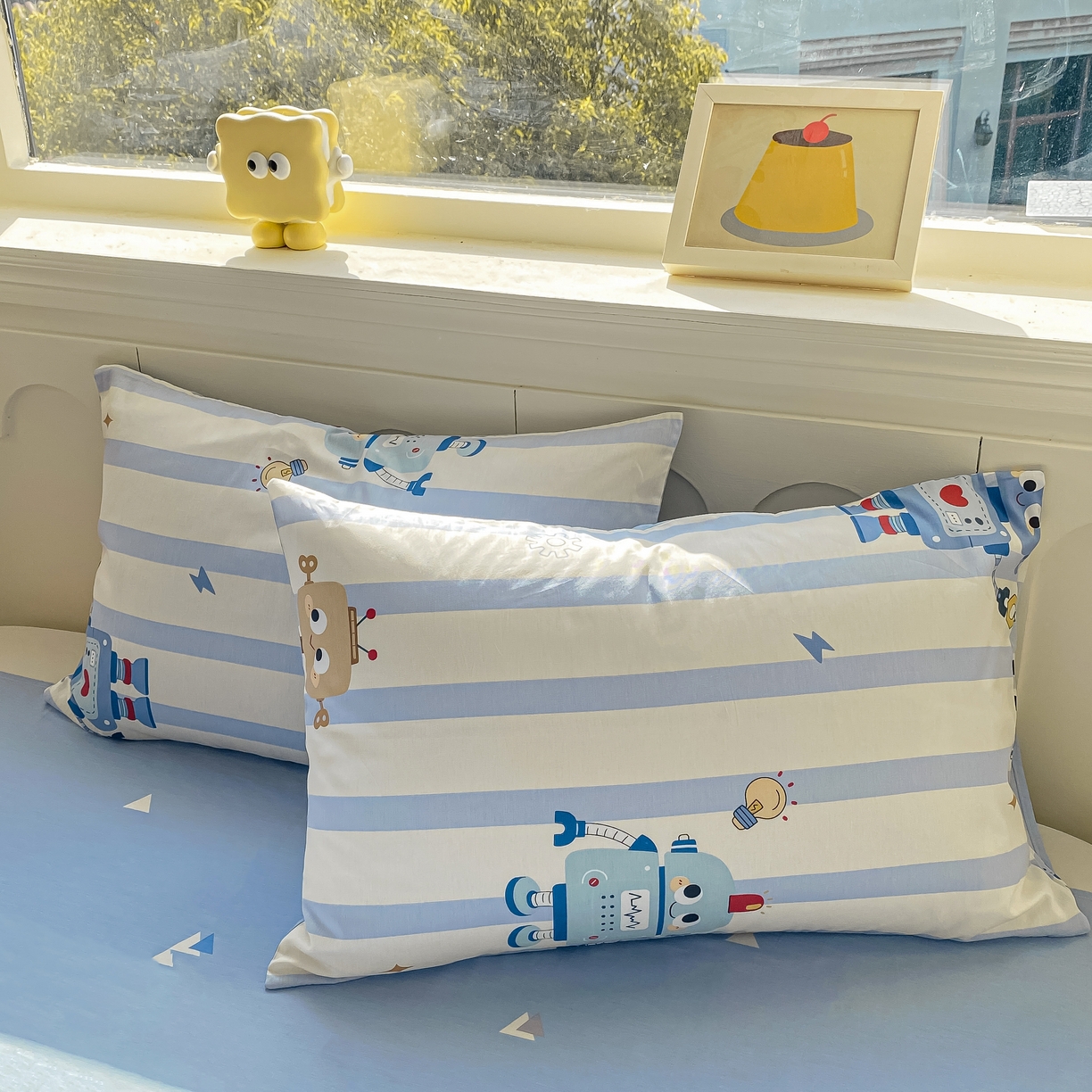 91家纺网 家纺一手货源 找家纺 黑马家居 2025新款13070全棉田园小清新单品枕套系列 机器人