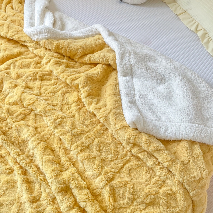 91家纺网 家纺一手货源 找家纺 悦织湾家纺 2025加厚保暖舒棉绒羊羔绒毛毯双面双层宽包边塔芙绒毯子休闲沙发盖毯小被子跨境专供外贸出口可定制 塔夫绒-黄