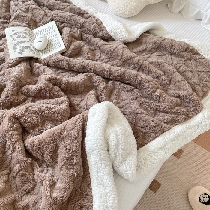 91家纺网 家纺一手货源 找家纺 悦织湾家纺 2025加厚保暖舒棉绒羊羔绒毛毯双面双层宽包边塔芙绒毯子休闲沙发盖毯小被子跨境专供外贸出口可定制 塔夫绒-咖
