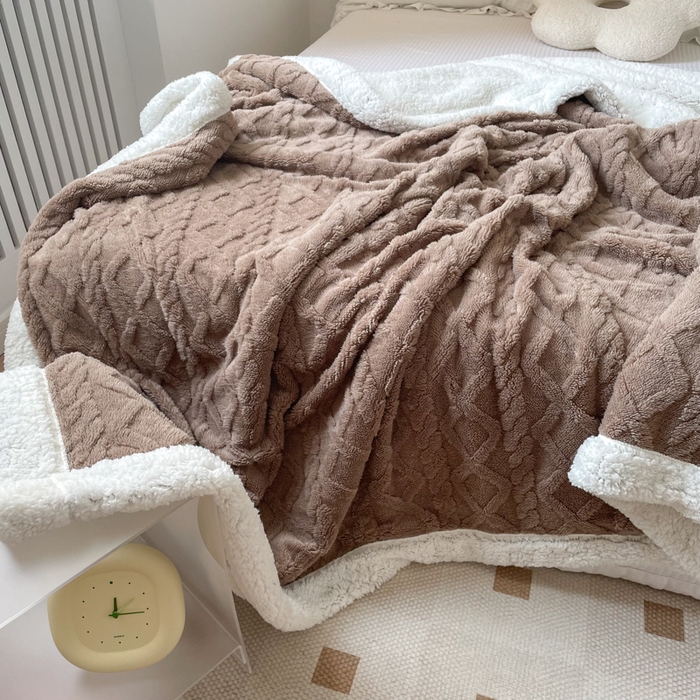 91家纺网 家纺一手货源 找家纺 悦织湾家纺 2025加厚保暖舒棉绒羊羔绒毛毯双面双层宽包边塔芙绒毯子休闲沙发盖毯小被子跨境专供外贸出口可定制 塔夫绒-咖