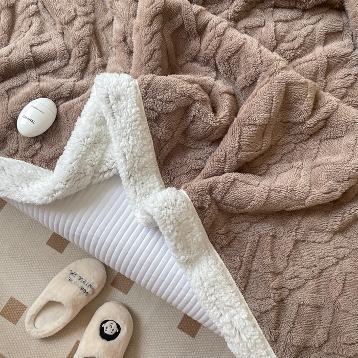 91家纺网 家纺一手货源 找家纺 悦织湾家纺 2025加厚保暖舒棉绒羊羔绒毛毯双面双层宽包边塔芙绒毯子休闲沙发盖毯小被子跨境专供外贸出口可定制 塔夫绒-咖