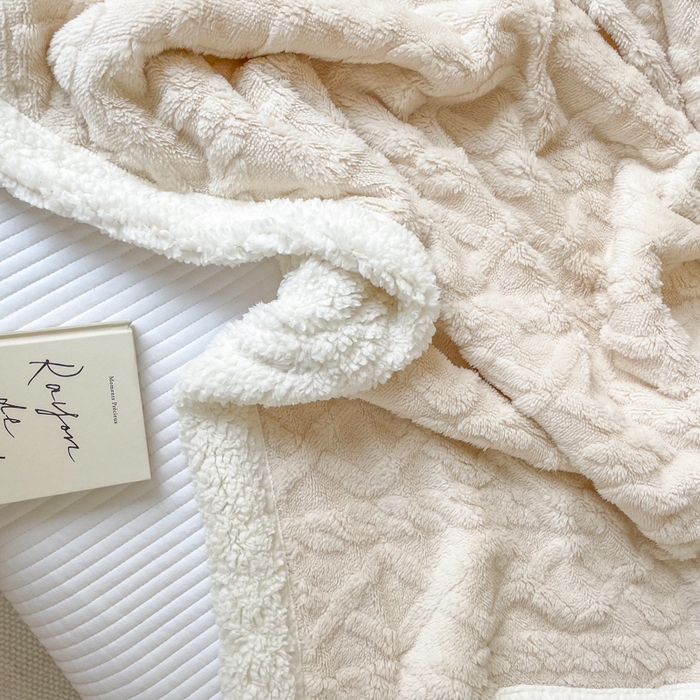 91家纺网 家纺一手货源 找家纺 悦织湾家纺 2025加厚保暖舒棉绒羊羔绒毛毯双面双层宽包边塔芙绒毯子休闲沙发盖毯小被子跨境专供外贸出口可定制 塔夫绒-奶白