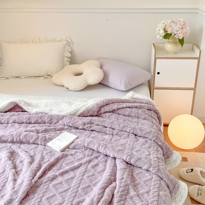 91家纺网 家纺一手货源 找家纺 悦织湾家纺 2025加厚保暖舒棉绒羊羔绒毛毯双面双层宽包边塔芙绒毯子休闲沙发盖毯小被子跨境专供外贸出口可定制 塔芙绒-豆沙紫