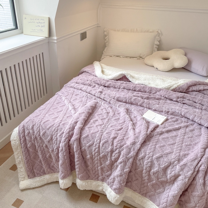 91家纺网 家纺一手货源 找家纺 悦织湾家纺 2025加厚保暖舒棉绒羊羔绒毛毯双面双层宽包边塔芙绒毯子休闲沙发盖毯小被子跨境专供外贸出口可定制 塔芙绒-豆沙紫