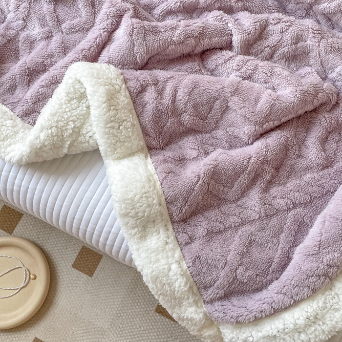 91家纺网 家纺一手货源 找家纺 悦织湾家纺 2025加厚保暖舒棉绒羊羔绒毛毯双面双层宽包边塔芙绒毯子休闲沙发盖毯小被子跨境专供外贸出口可定制 塔芙绒-豆沙紫