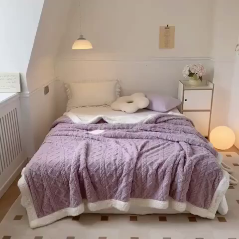 91家纺网 家纺一手货源 找家纺 悦织湾家纺 2025加厚保暖舒棉绒羊羔绒毛毯双面双层宽包边塔芙绒毯子休闲沙发盖毯小被子跨境专供外贸出口可定制 塔芙绒-豆沙紫