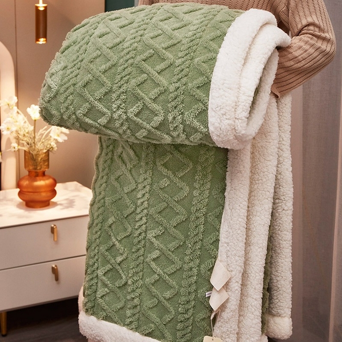 91家纺网 家纺一手货源 找家纺 悦织湾家纺 2025加厚保暖舒棉绒羊羔绒毛毯双面双层宽包边塔芙绒毯子休闲沙发盖毯小被子跨境专供外贸出口可定制 塔芙绒-抹茶绿