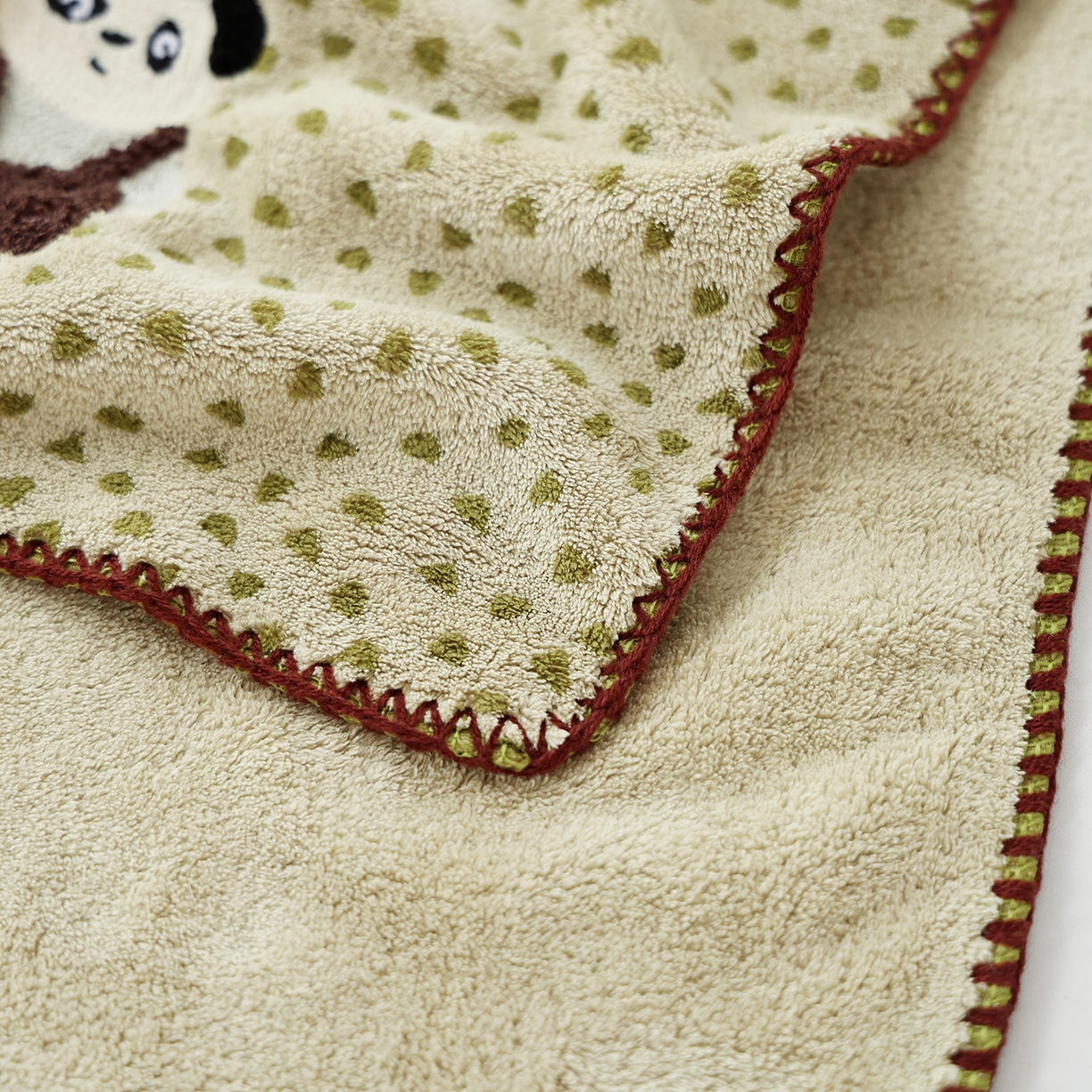 91家纺网 家纺一手货源 找家纺 朴尔家纺-毛巾被 2025新款趣趣多毛巾绣勾边珊瑚绒速吸速干毛巾浴巾 毛巾好熊猫-青 35x75cm