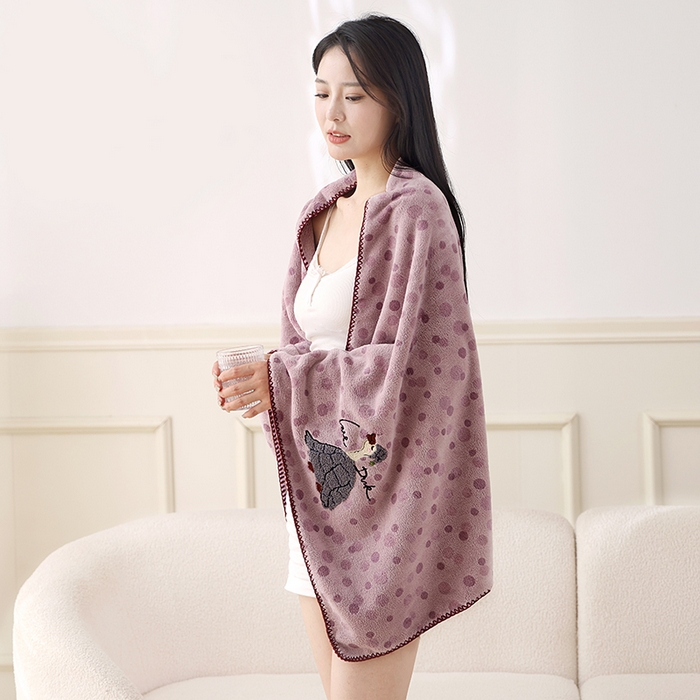 91家纺网 家纺一手货源 找家纺 朴尔家纺-毛巾被 2025新款趣趣多毛巾绣勾边珊瑚绒速吸速干毛巾浴巾 浴巾慢慢鸭-紫 70x140cm