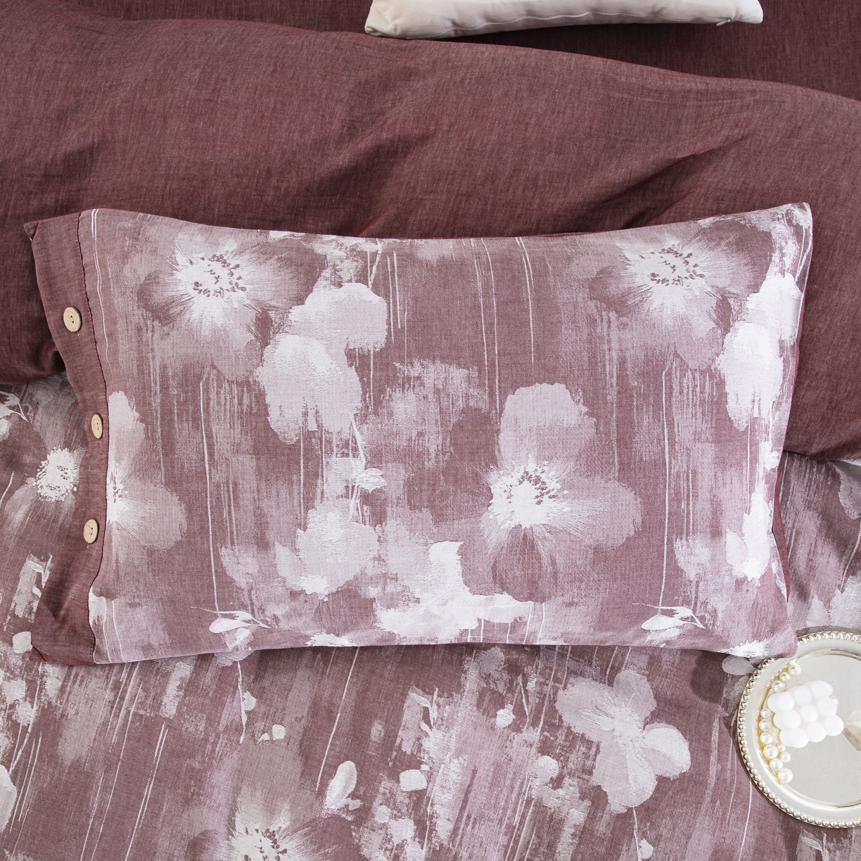 91家纺网 家纺一手货源 找家纺 鲁爱家纺供货 2025新款全棉色织提花四件套 花都-豆沙