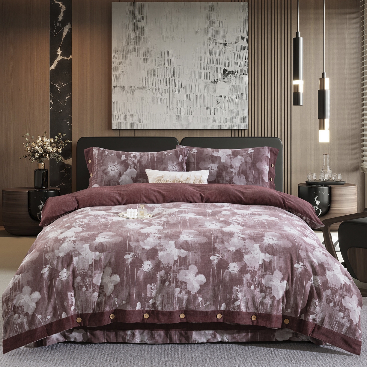 鲁爱家纺供货 2025新款全棉色织提花四件套 花都-豆沙