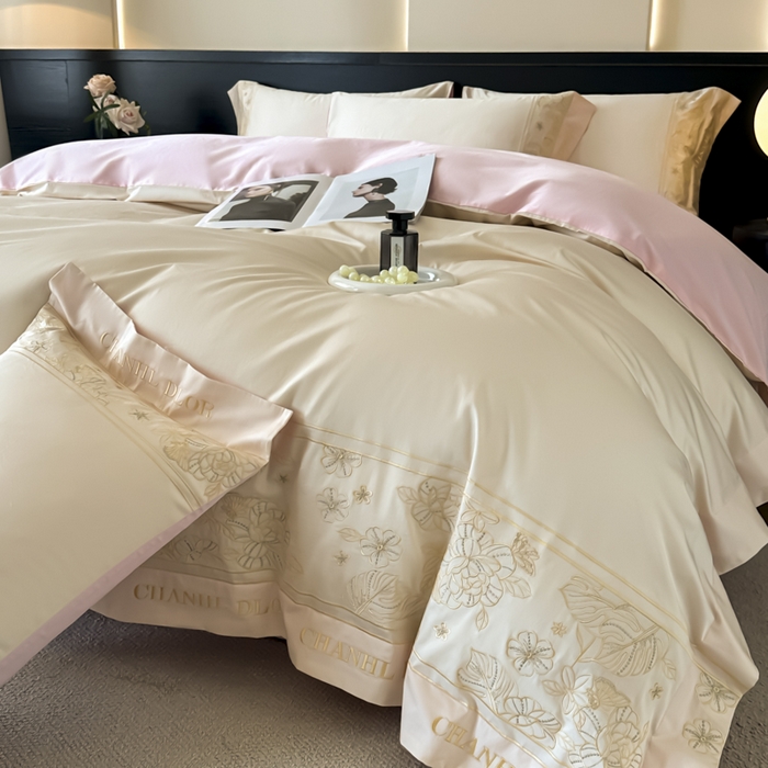 91家纺网 家纺一手货源 找家纺 （总）女子家纺 2025新款刺绣亲肤棉轻奢四件套-洛可可