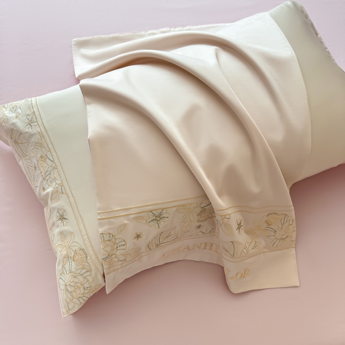 91家纺网 家纺一手货源 找家纺 （总）女子家纺 2025新款刺绣亲肤棉轻奢四件套-洛可可