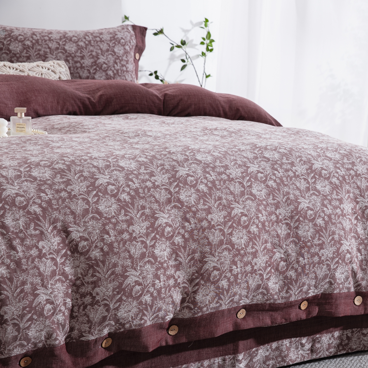 91家纺网 家纺一手货源 找家纺 鲁爱家纺供货 2025新款全棉色织提花四件套 风华正茂-豆沙