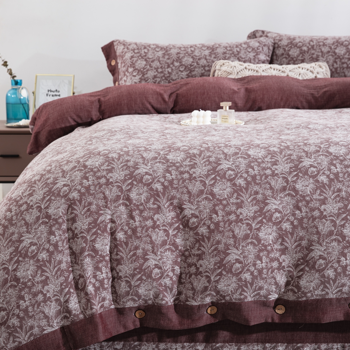 91家纺网 家纺一手货源 找家纺 鲁爱家纺供货 2025新款全棉色织提花四件套 风华正茂-豆沙