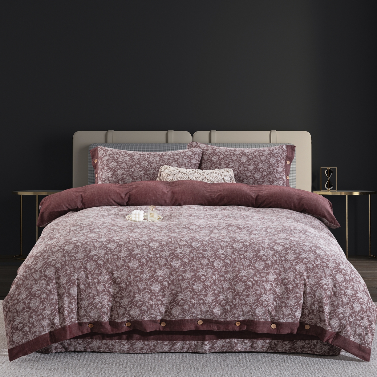 鲁爱家纺供货 2025新款全棉色织提花四件套 风华正茂-豆沙