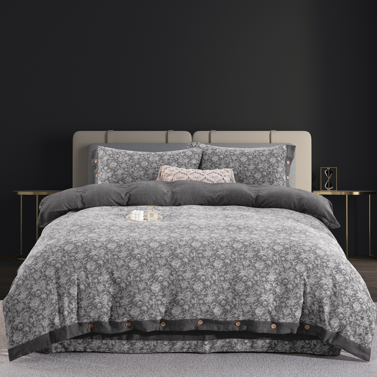 鲁爱家纺供货 2025新款全棉色织提花四件套 风华正茂-灰