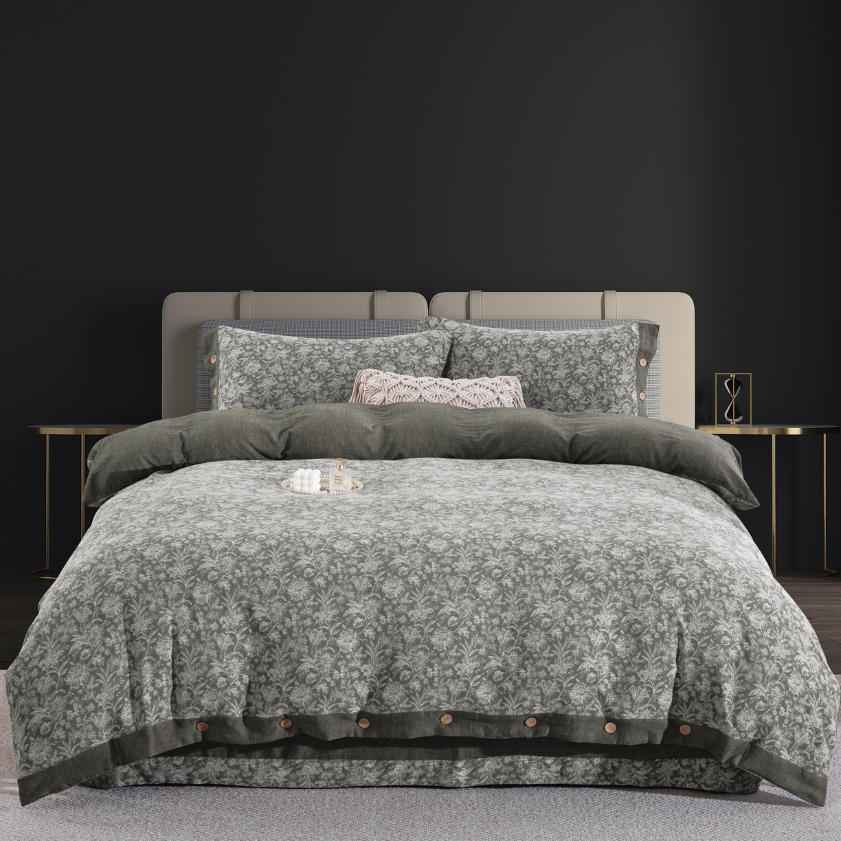 鲁爱家纺供货 2025新款全棉色织提花四件套 风华正茂-绿