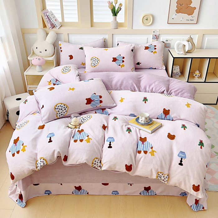 找底底家纺 2025新款牛奶绒四件套（日发50套优惠8元一套） 爱心熊