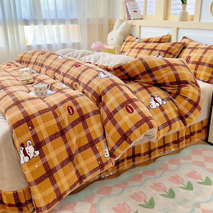 91家纺网 家纺一手货源 找家纺 找底底家纺 2025新款牛奶绒四件套（日发50套优惠8元一套） 复古格纹