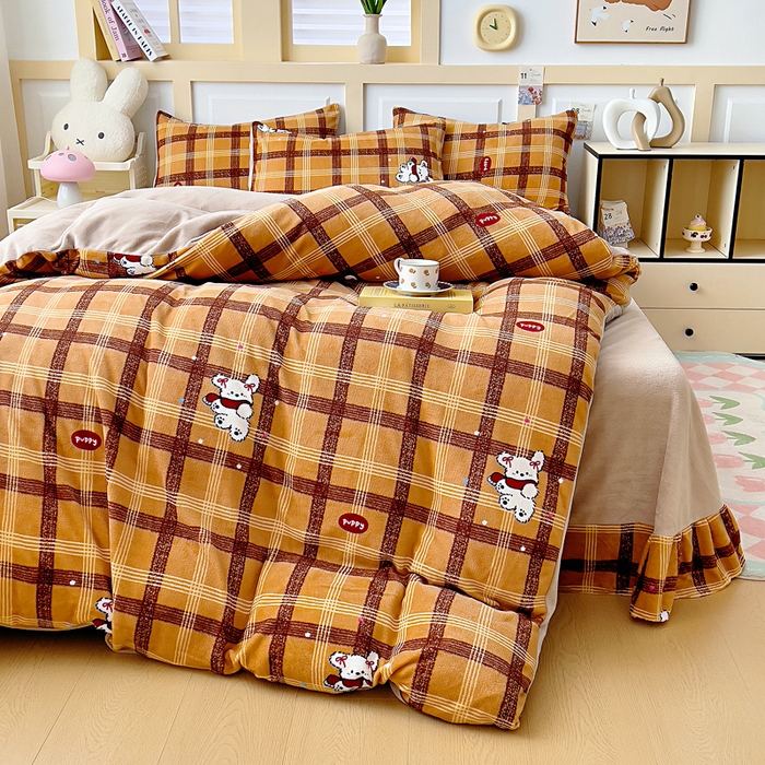 91家纺网 家纺一手货源 找家纺 找底底家纺 2025新款牛奶绒四件套（日发50套优惠8元一套） 复古格纹