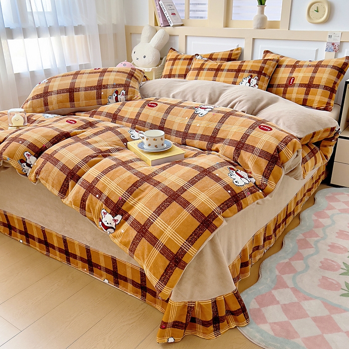 91家纺网 家纺一手货源 找家纺 找底底家纺 2025新款牛奶绒四件套（日发50套优惠8元一套） 复古格纹